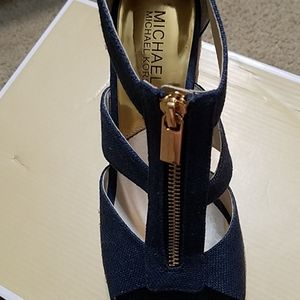 Michael Kors Navy Canvas Wedge Shoes